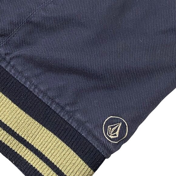 Volcom Jacket Men XL Blue Tan Bomber Varsity Letterman Snap Hoodie Skate Cotton - Picture 4 of 8